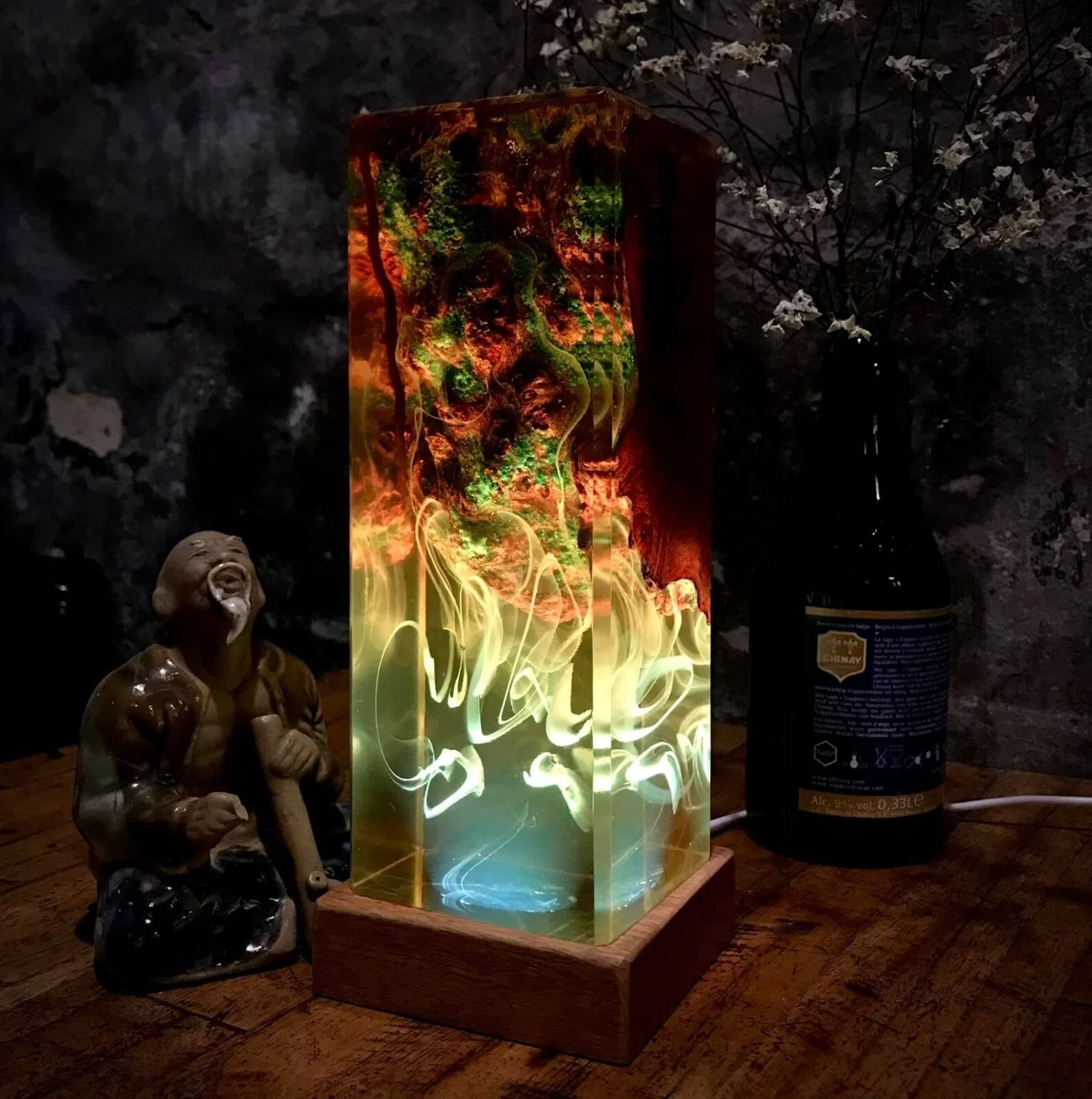 Epoxy Resin Night Light Unique Color Changing Resin Wood Lamp Wooden Night  Light