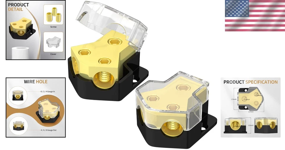 2-Way 12V Power Distribution Block for Car Audio - 0/2/4 AWG in, 4/6/8 AWG Out - Image 2 of 4