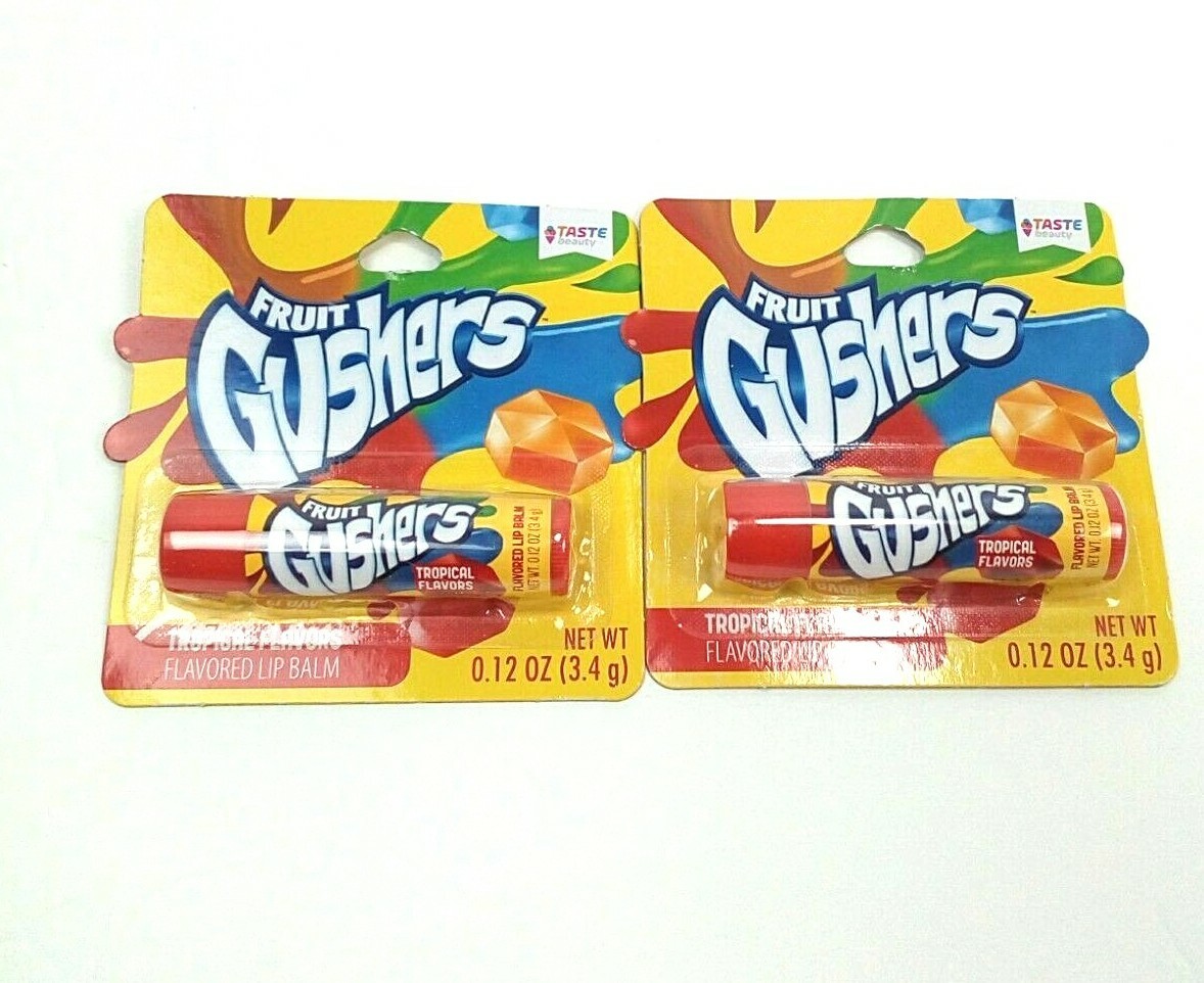 Lot of 2 Taste Fruit Gushers, Tropical Flavored Lip Balm, New Sealed 0.