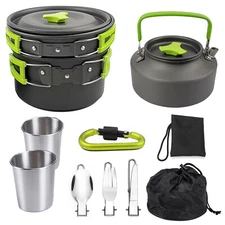 Outdoor Camping Picnic Pot Pan Kettle Teapot Cup Cookware Cooking Set Tableware