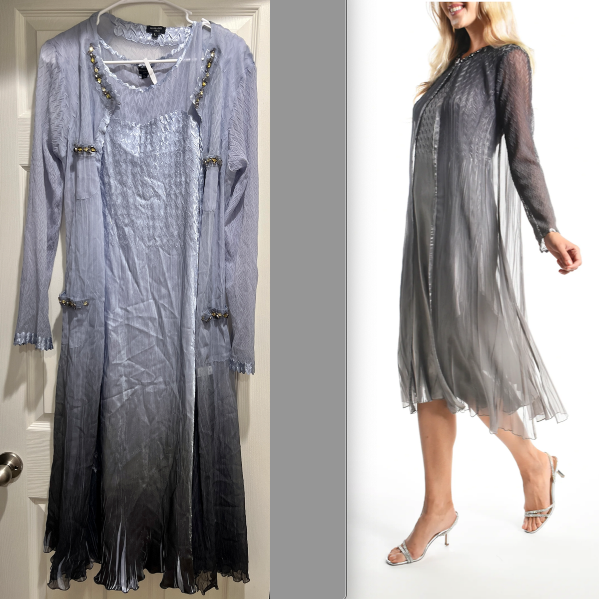 Komarov Embellished Bead Charmeuse Chiffon ALine Piece Dress