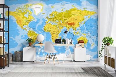 3D Yellow Map ZHUA2997 Wallpaper Wall Murals Removable Self-adhesive Ann