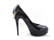 Scarpe decolte ELISABETTA FRANCHI tacco alto pelle nera taglia 36 con catena 