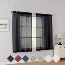Short Sheer Curtains 45 Inch Length for Small Windows, Rod 42W x 45L Black