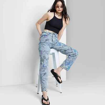 Women's Super-High Rise Straight Graffiti Jeans - Wild Fable