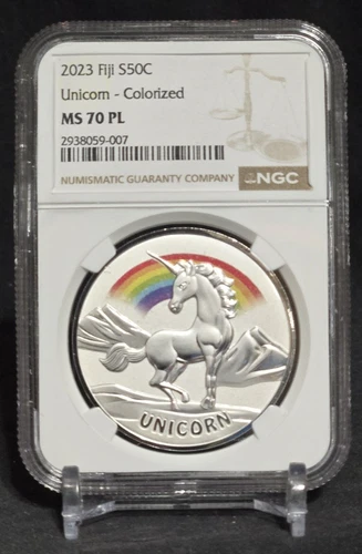 2023 FIJI 50 CENT - UNICORN - NGC MS70 PL  - 999 COLOR SILVER COIN - PROOF LIKE