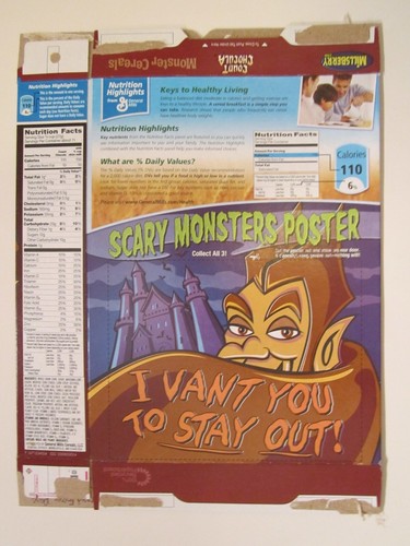 Póster vacío de GENERAL MILLS caja de cereales 2008 Count Chocula Scary Monsters Z6B21 - Imagen 2 de 2