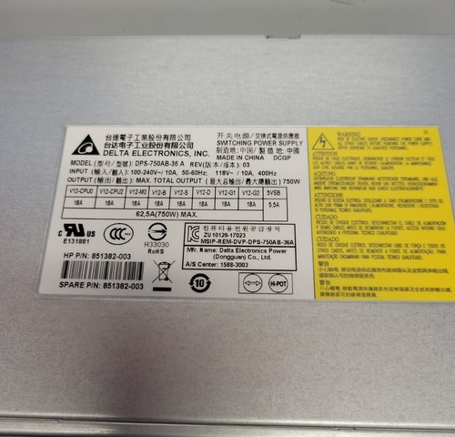 Genuine HP Z4 G4 Delta 750W Desktop Power Supply 851382-002, DPS-750AB-36 A - Photo 2/4