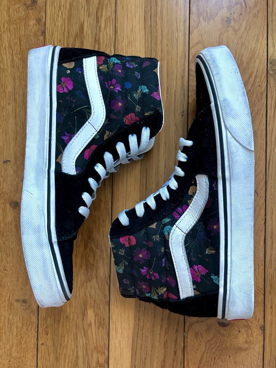 Vans Women's Sk8-Hi Pressed Floral Black True White Skate Shoes