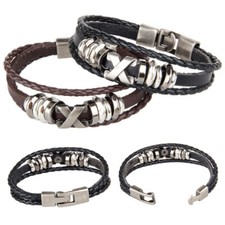 Men Women Leather Hand-woven Rope Punk Adjustable Bracelet Wristband Bracelet US
