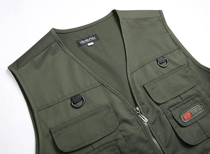 Mens Cargo Vest Outdoor Work Utility Vest with Belt Closure for