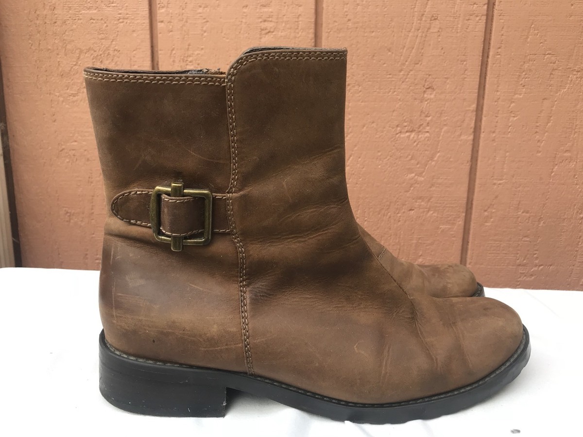 Eddie Bauer Boots Brown Leather Ankle Zip Buckle Womens Size 