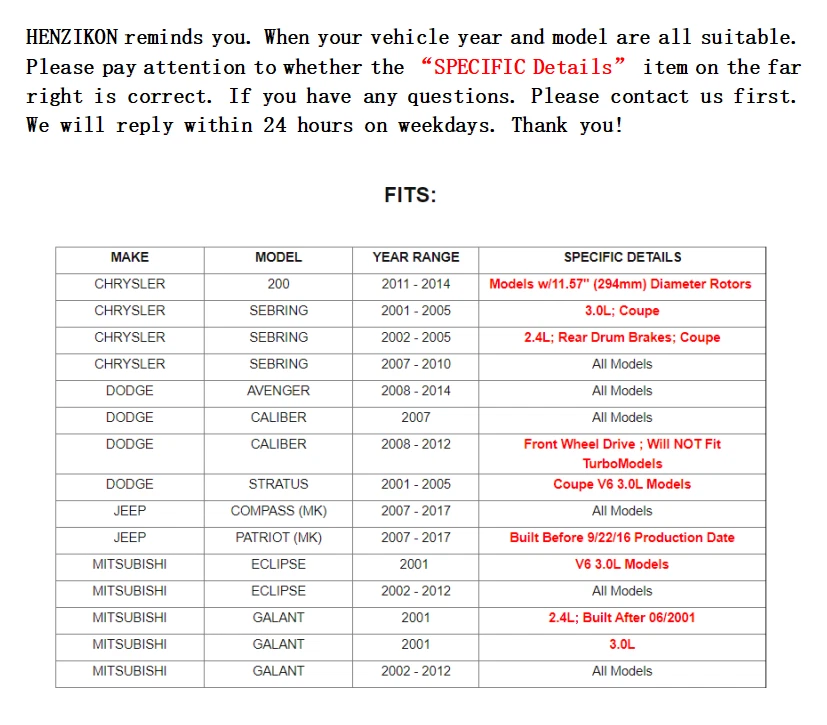 Pastillas de freno delanteras de cerámica para calibre 200 Avenger Stratus Patriot Compass Eclipse Foto 2 de 4
