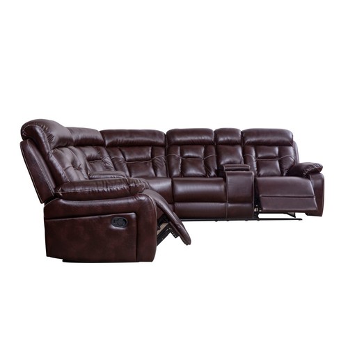 Faux Leather Manual Reclining Sofa, Cornor Sectional Couch with 2 Recliners - Picture 18 of 46