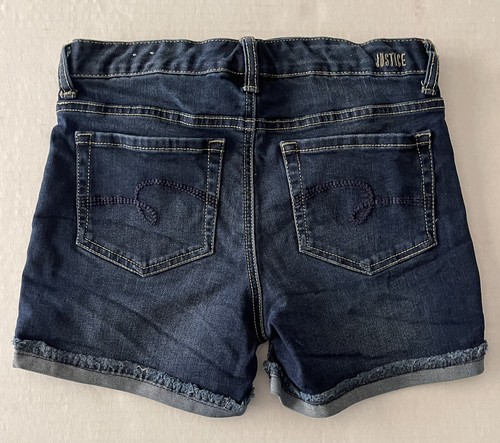 Justice Shorts Girls 16 Denim Jean Blue Raw Hem Edge Cuff Cut-Off Stretch - Picture 4 of 5
