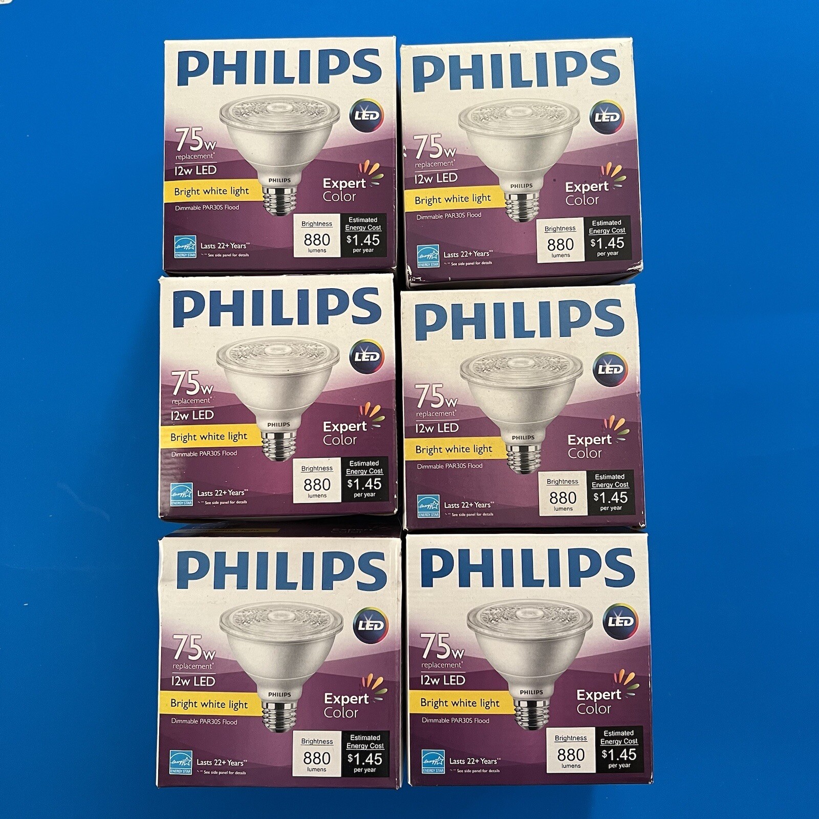 6 Pack Philips 12W PAR30S LED Reflector Bulb (3000K) 880 Lumens Warm Light