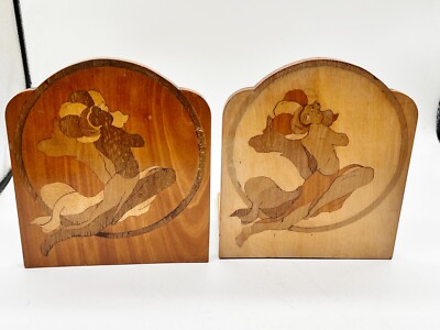 VINTAGE ANTIKE KLAPPBARE ROWLEY GALERIE BUCHSTÜTZEN HOLZ BAUM MYTHISCH