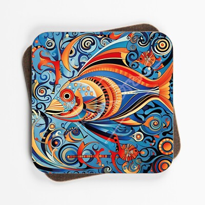 Abstrakte Kunst Goldfisch Design Untersetzer - 90 mm x 90 mm - Rohrücken