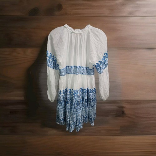 OLIPHANT Size XS Balloon Long Sleeve Short Dress Poppy Blue & White Floral Print - Picture 7 of 7