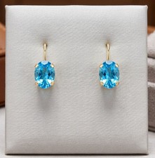 GENUINE 2.28 Cts BLUE TOPAZ DANGLING EARRINGS 14K YELLOW GOLD - Free Appraisal