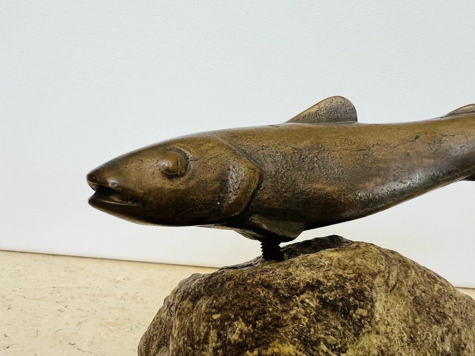 Escultura de bronce vintage Art Deco Charles Reussner trucha pez Suiza Foto 4 de 4