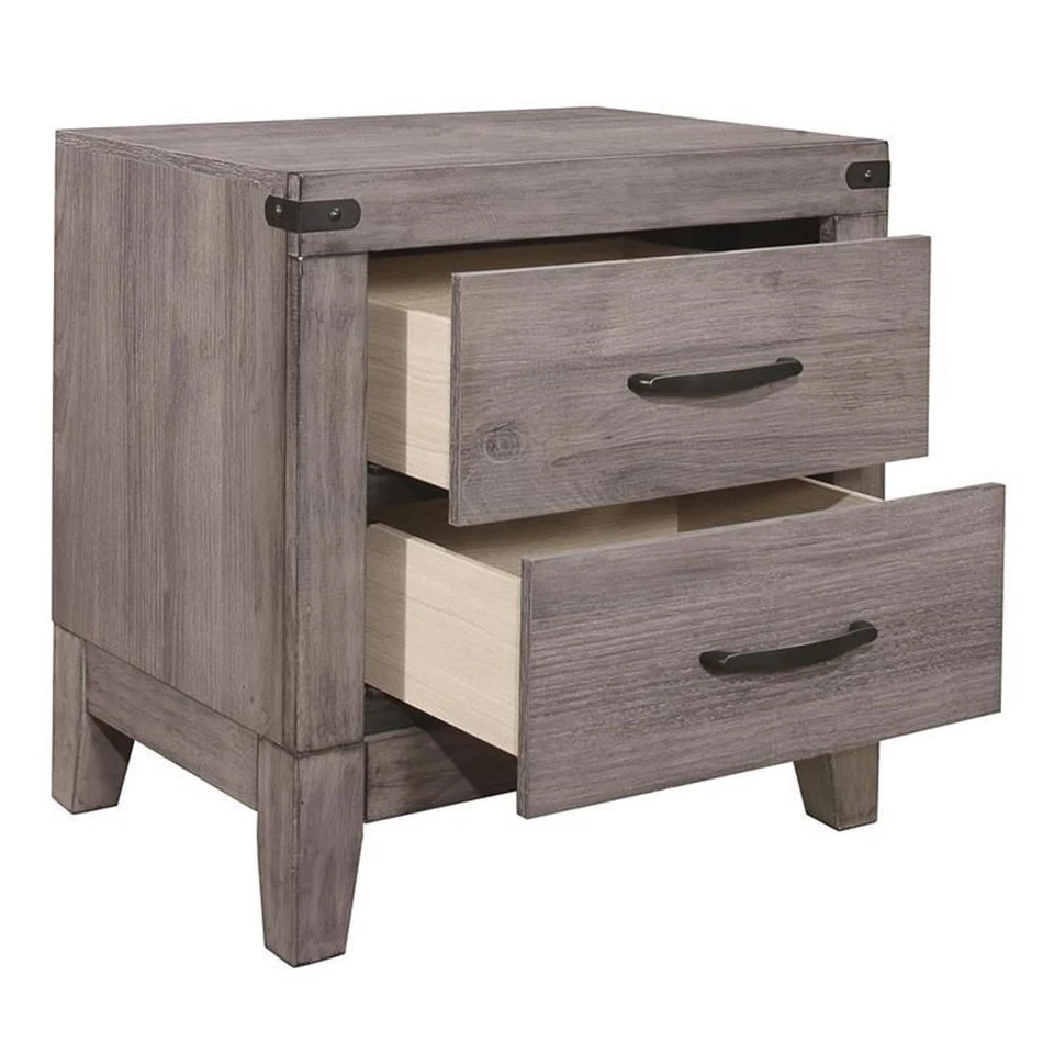 Mesita de noche de madera contemporánea Lexicon Woodrow de 2 cajones en gris Foto 4 de 4