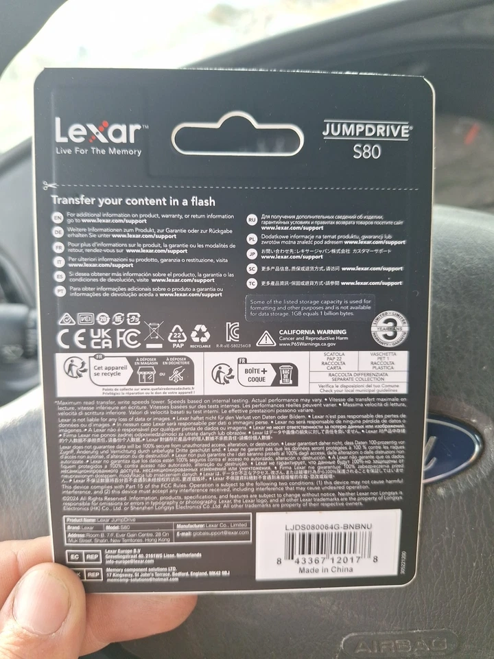 Lexar JumpDrive S80 USB 3.1 флэш-накопитель, 64GB, черный, LJDS80-64GBNBNU - Изображение 2 из 2