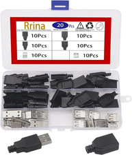 20Pcs USB 2.0 Connector Type a Male Female 4 Pin Plug Jack Socket with Black Pla