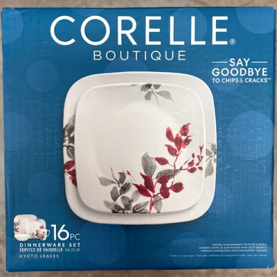 New Corelle Boutique Kyoto Leaves 16-Piece Squared Dinnerware Set 1101078