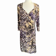 Lauren Ralph Lauren Abstract Animal Print Ruched Wiggle Dress 12 Purple Tan