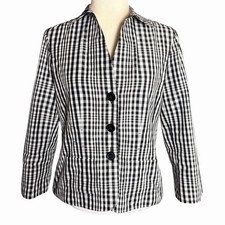 Jones New York Womens Blazer Jacket Checkered Black White 6 Career Business