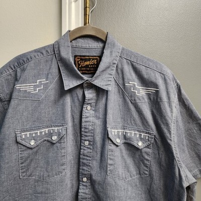 Howler Brothers Crosscut Deluxe Pearl Snap Shirt Men XL Gray Embroidered Western