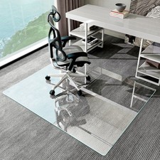 55"x 46" Tempered Glass Mat Rectangluar Chair Mat for Hard Floors Heavy-Duty Off
