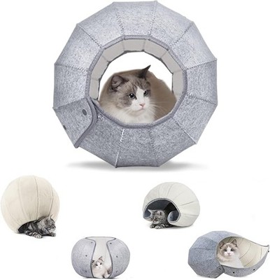 Cat Bed Cave Cat Tunnel Toy Soft Felt Foldable Cat Cave Cat Donut 17.7x17.7''
