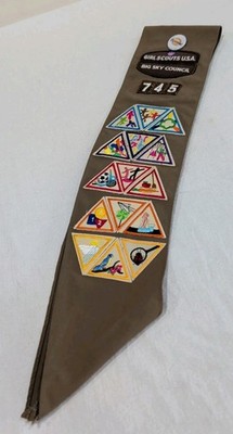Vintage 88-89 Girl Scouts Sash With Badges Pin Big Sky Montana 
