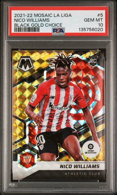 2021 Panini Mosaic La Liga Nico Williams Rookie Black Gold Choice /8 - PSA 10
