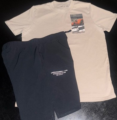 ABERCROMBIE KIDS Tan Car Graphic T Shirt & Black YPB Training Shorts Boys' 15/16