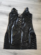 BNWOT Ann Summers Black Wet Look Plunge Neck Bodycon Mini Dress Size Large 16-18