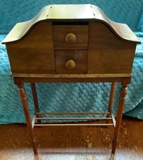 RARE ANTIQUE MAHOGANY SEWING CABINET STAND BOX CURVE TOP DAINTY DELICATE