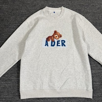 Ader Error Teddy Bear Sweatshirt Medium Gray Graphic Print Crewneck 2020 Korea