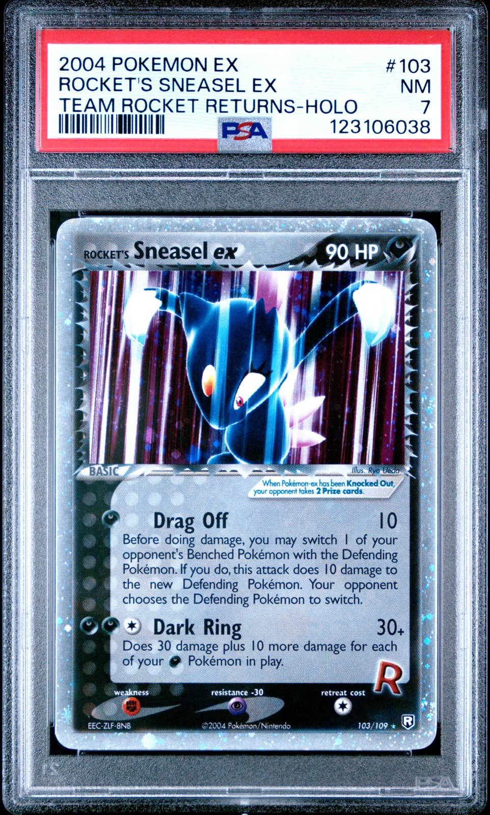 2004 POKEMON EX TEAM ROCKET RETURNS #103 ROCKET'S SNEASEL EX-HOLO PSA 7