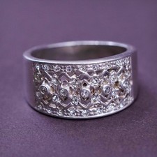 Size 7, vintage Sterling silver engagement ring, 925 band with cluster Cz