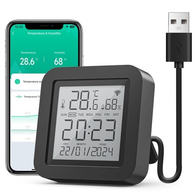 WLAN Thermometer Hygrometer, Smart Infrarot-Fernbedienung, Digital Temperatur...