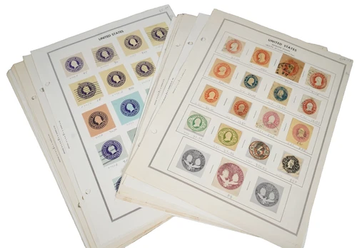 US 1850s-1970s COLLECTION OF 600+ CUT SQUARES / STAMPS STORED ON HARRIS PAGES