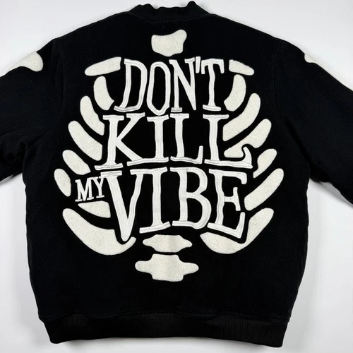 Rebel Minds Don't Kill My Vibe Skeleton Bones Melton Varsity Men Jacket XL image 19