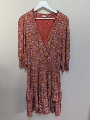 FatFace Amba Gradient Floral Jersey Dress UK Size 12 V-Neck Elastic Waist