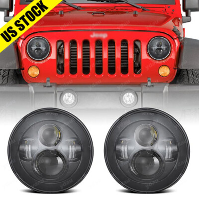 Pair 7 inch LED Headlights Hi/Lo Beam for Jeep Wrangler JK TJ CJ 1997-18