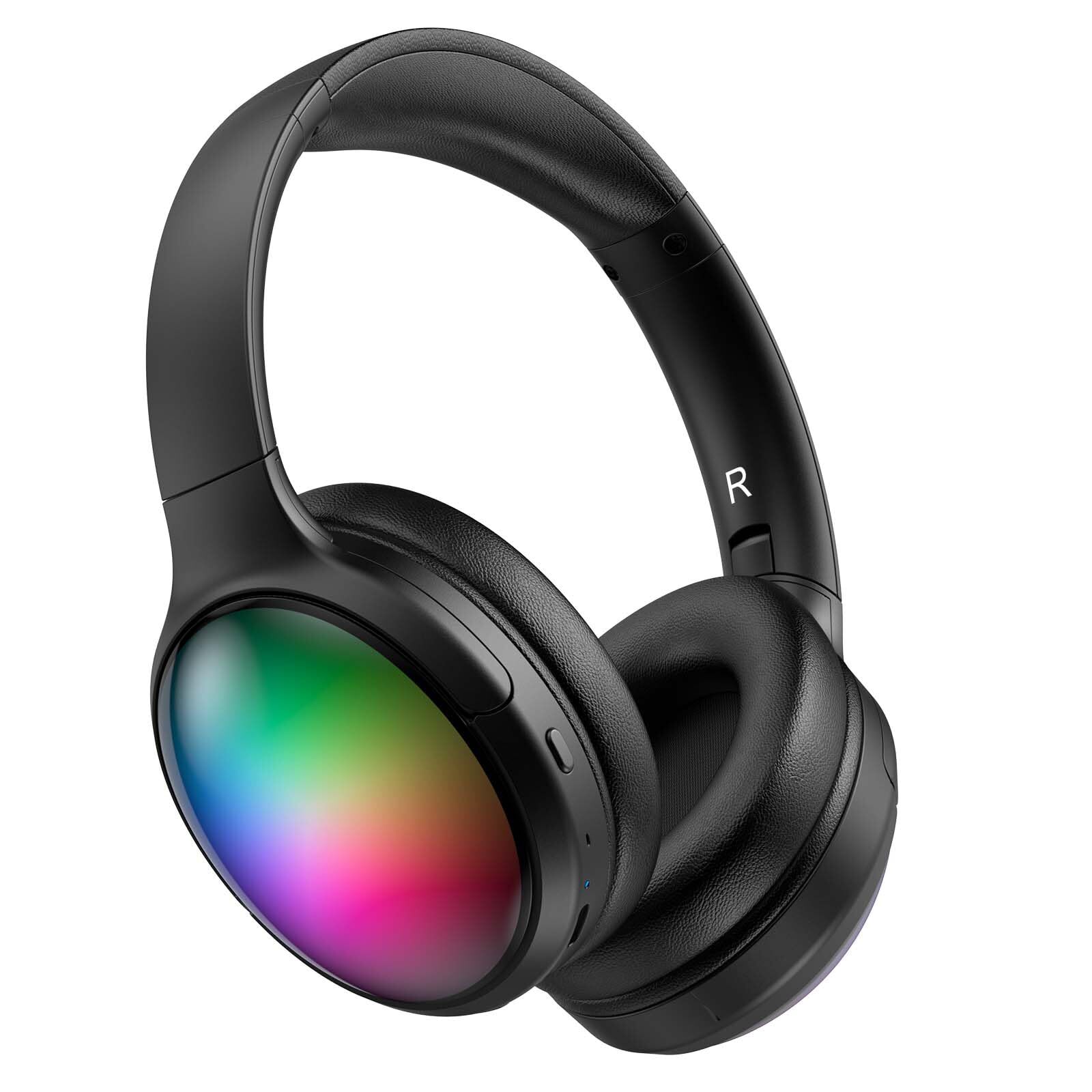 Wireless Bluetooth Headphones with ANC Microphone, Rainbow RGB Lights Effect ...