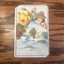 Victorian Trade Card Greeting Card A Happy Yule To Ye #V25