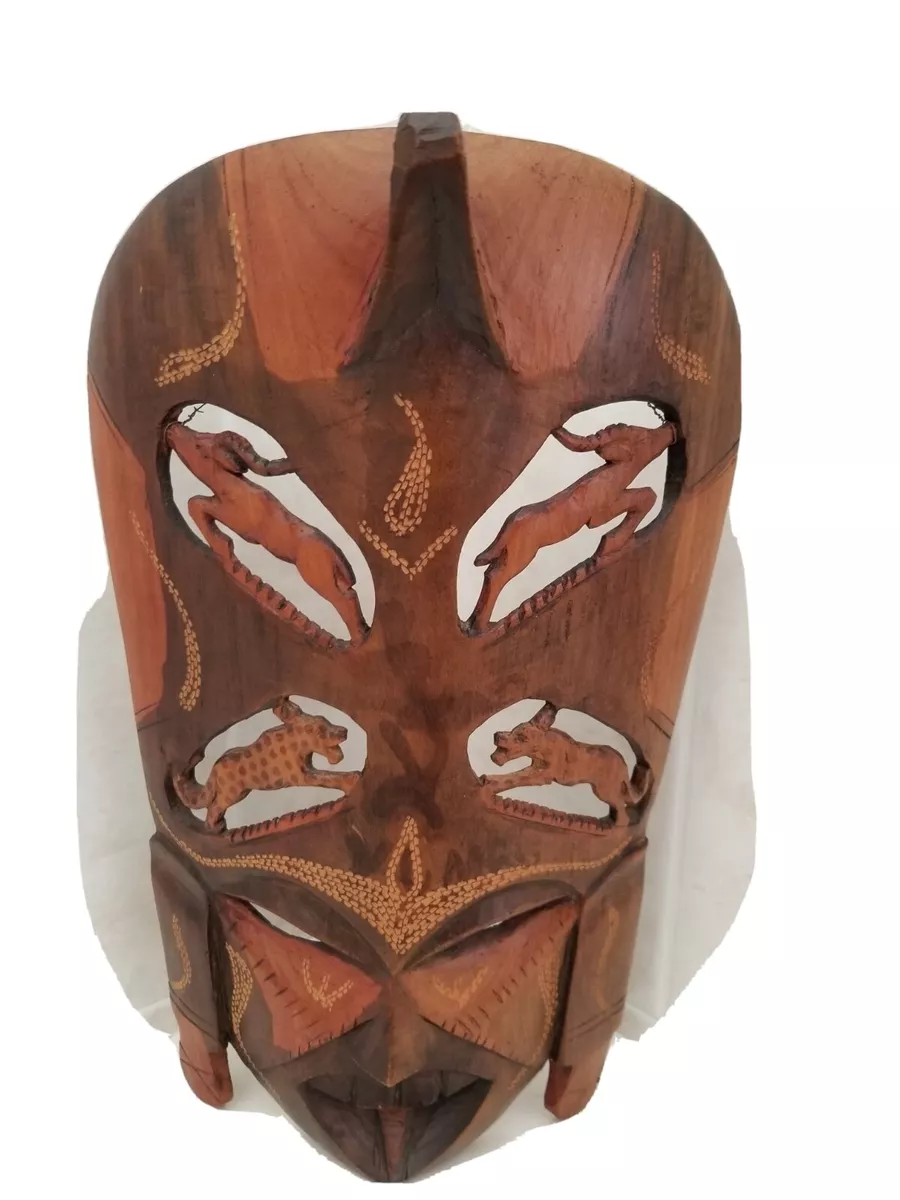 Large Primitive Tribal Vintage African Mask Hand Carved Wood Native Art  Kenya